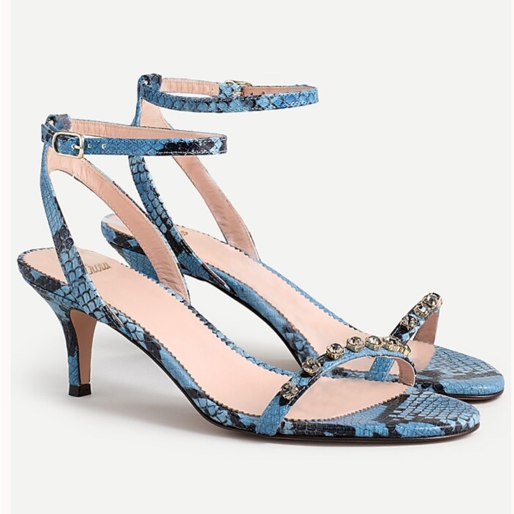 J. Crew Collection | Blue Strappy Snakeskin Sandals with Studded Detail